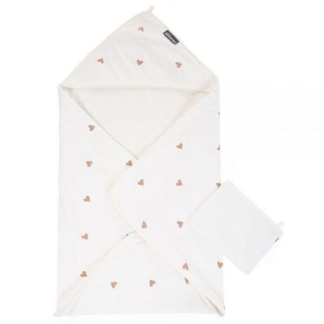 Prosop cu gluga si manusa de baie Childhome Jerse Frotir 80x80 cm, Inimioare - imagine 7